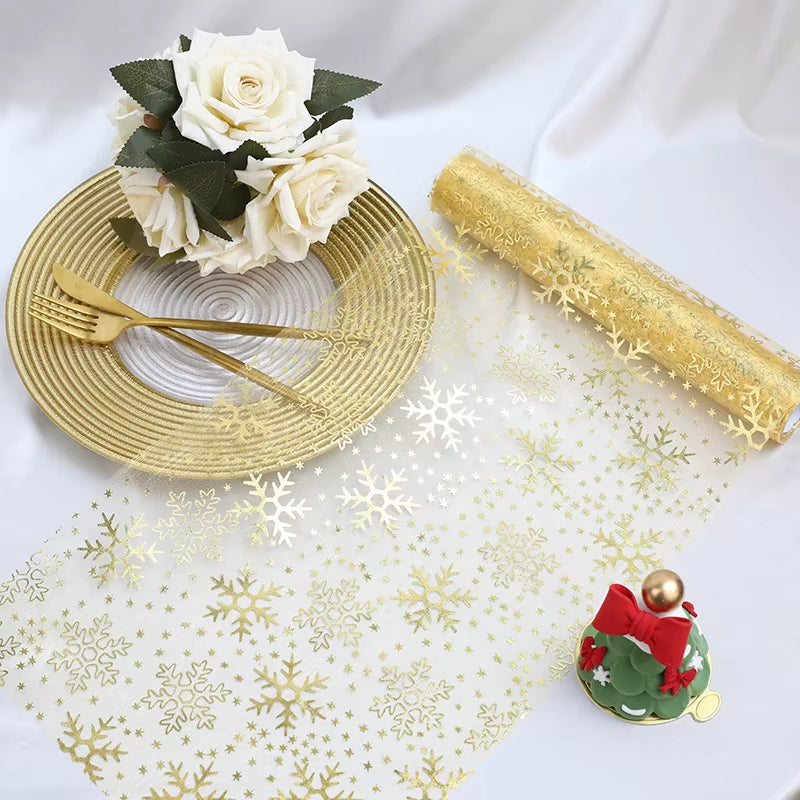 Organza Christmas Table Runner - Snowflake Print, 28 x 275 cm – image 5