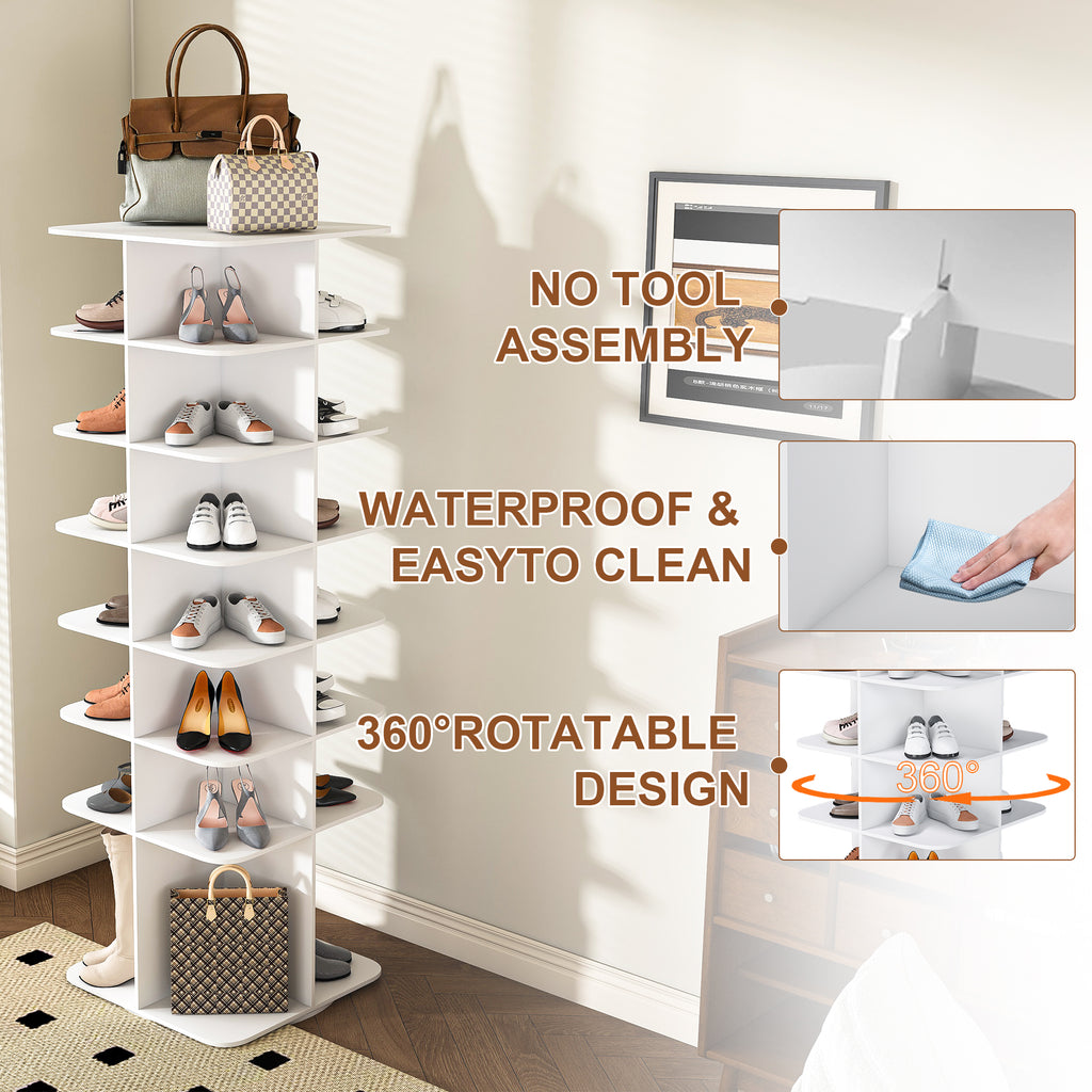 Rotating Shoe Rack Tower, 7-Tier 360° Spinning Organizer, White – image 5