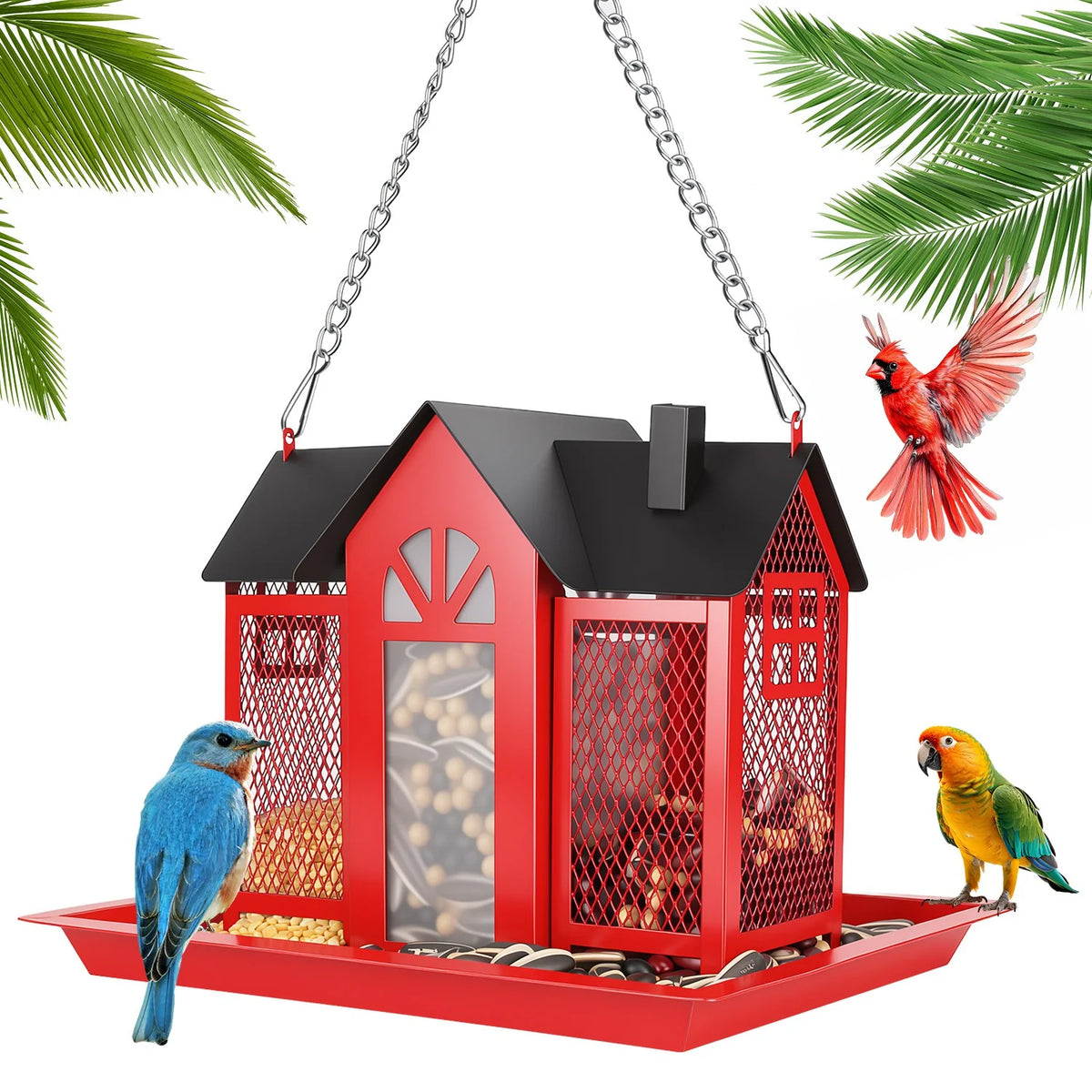 Metal Barn Bird Feeder, Hanging Seed Feeder with Lift Lid – image 9