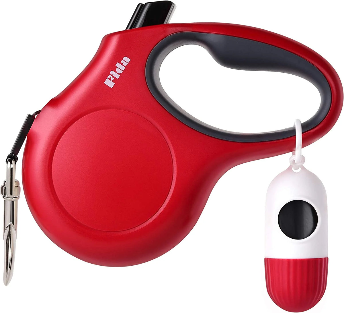 Retractable Dog Leash 16 ft with Bag Dispenser – Medium, Red