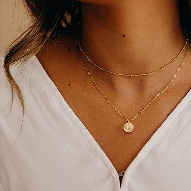 Layered Choker Necklace, Gold Tone Bar and Coin Charms – image 3