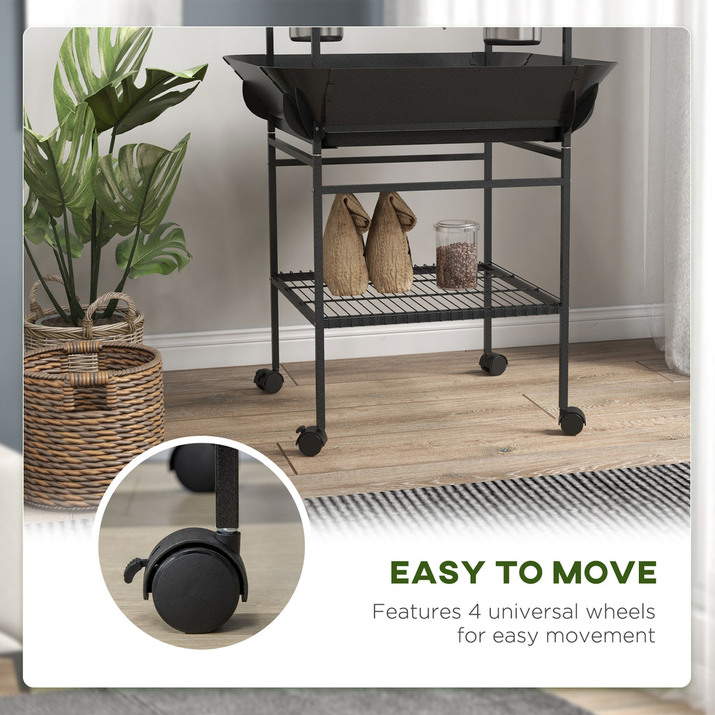 Rolling Bird Play Stand with Ladder, Stainless Bowls and Pull-Out Tray – image 5