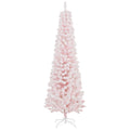 6 Ft Pink Flocked Pencil Christmas Tree With Folding Metal Stand – image 1
