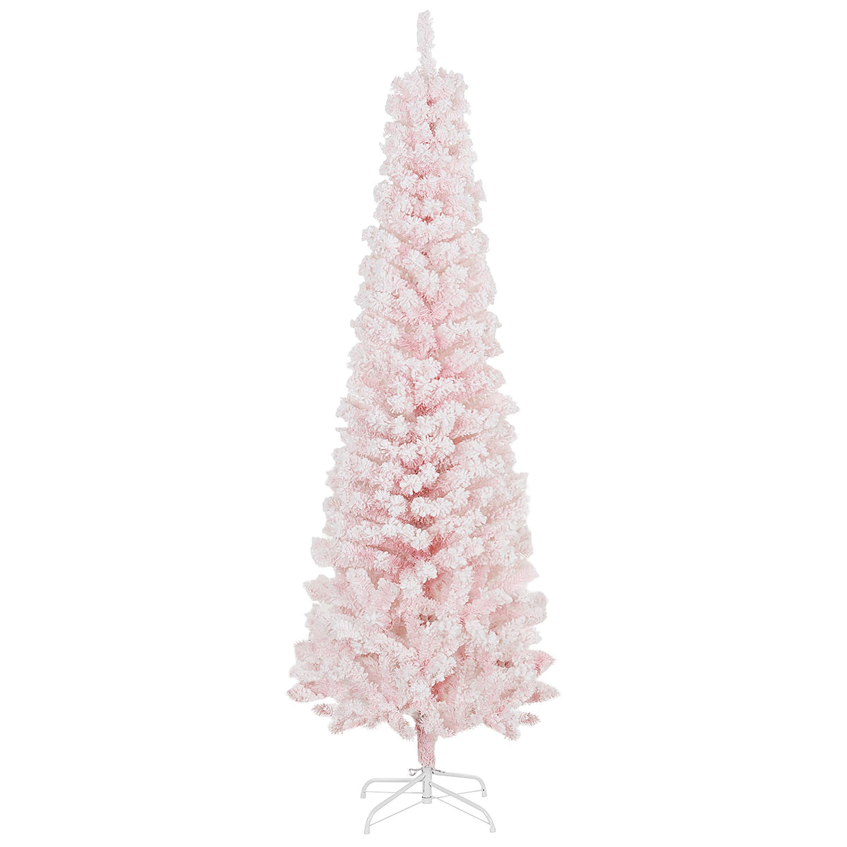 6 Ft Pink Flocked Pencil Christmas Tree With Folding Metal Stand – image 1