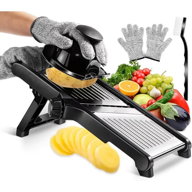 Stainless Steel Mandoline Slicer with 5 Blades and Hand Guard – image 1