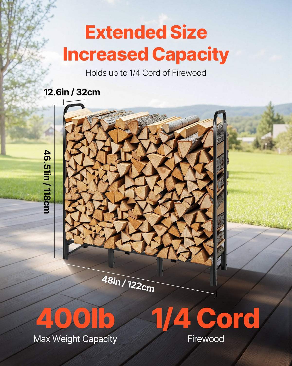 Outdoor Firewood Rack 4 Ft with Waterproof Cover, 1/4 Cord – image 3