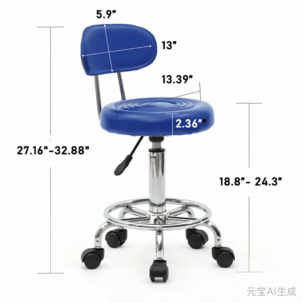 Round Adjustable Salon Stool with Backrest and 360 Swivel, Blue – image 4