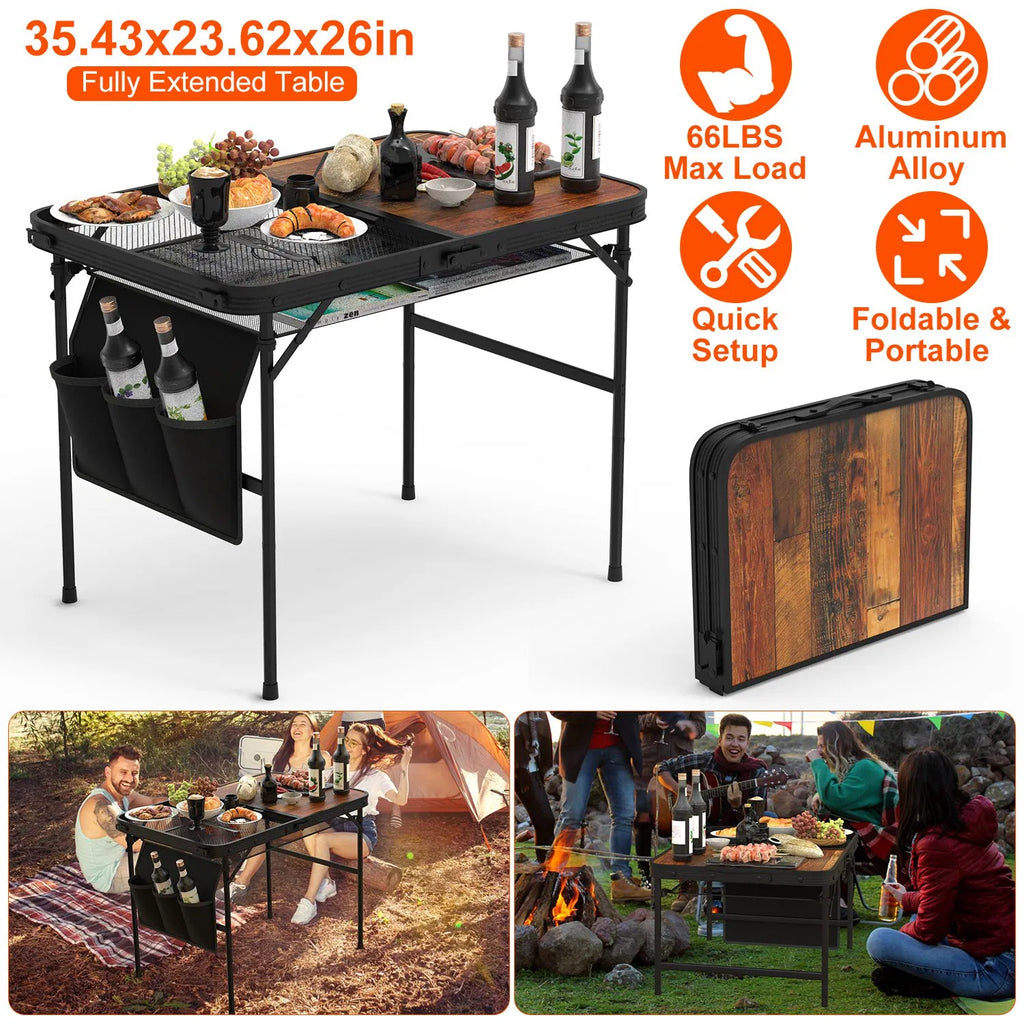 Folding Camping Table 35 x 24 in, Adjustable Height with Storage Net – image 14