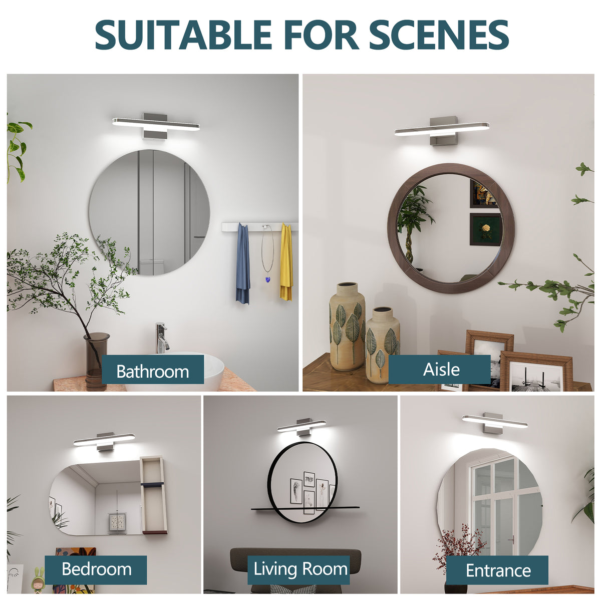 Dimmable Chrome LED Bathroom Light Bar 16 Inch over Mirror