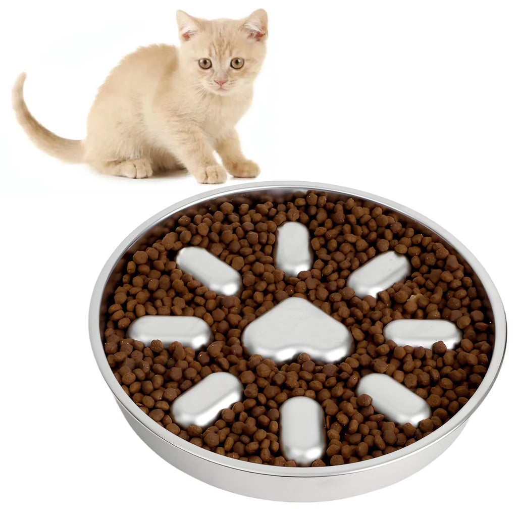 Slow Feeder Cat Bowl - Stainless Steel Double-Sided Maze Plate