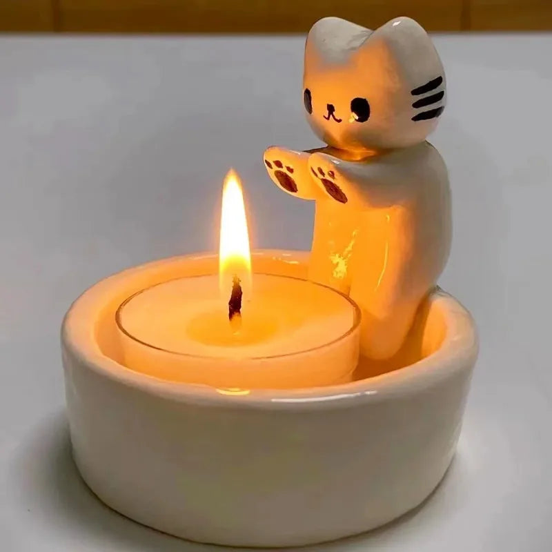 Cat Candle Holder - Cute Cat Candlestick Desk Ornament – image 3