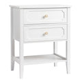 Solid Pine Wood Nightstand with 2 Drawers and Shelf, White