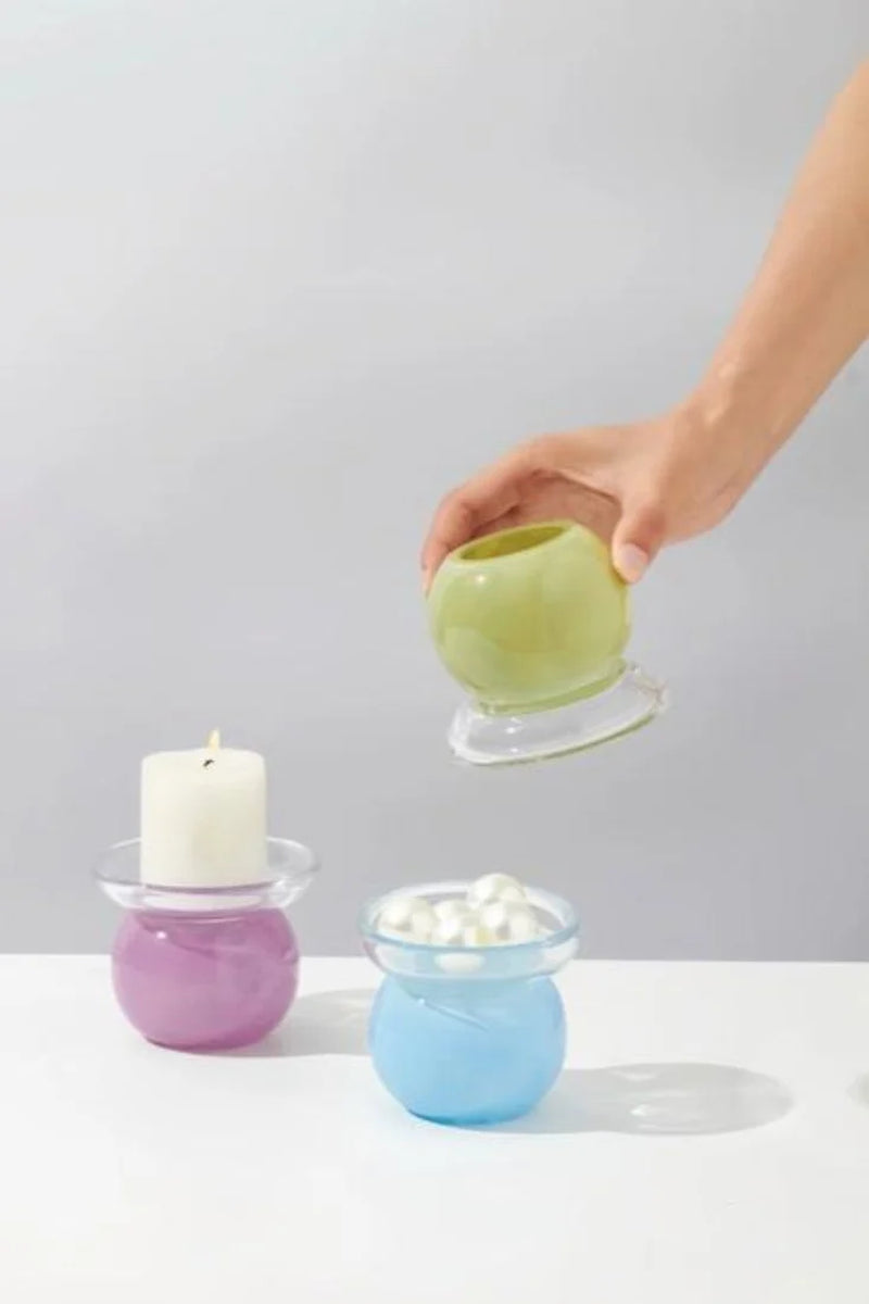 Handblown Glass Candle Holders, Reversible Taper and Pillar