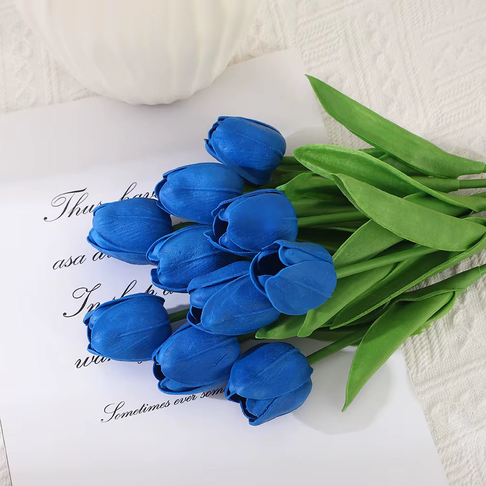 Artificial Tulips 10 Pack - Real Touch Fake Flowers