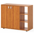 Shoe Cabinet with 2 Doors and 3 Open Shelves, Natural Wood