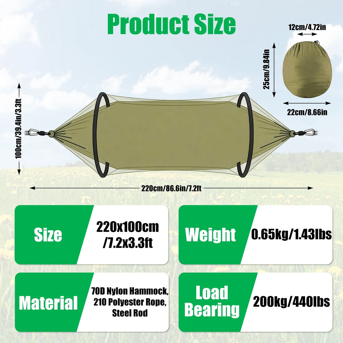 Camping Hammock with Mosquito Net, Portable Pop-Up Design – image 2