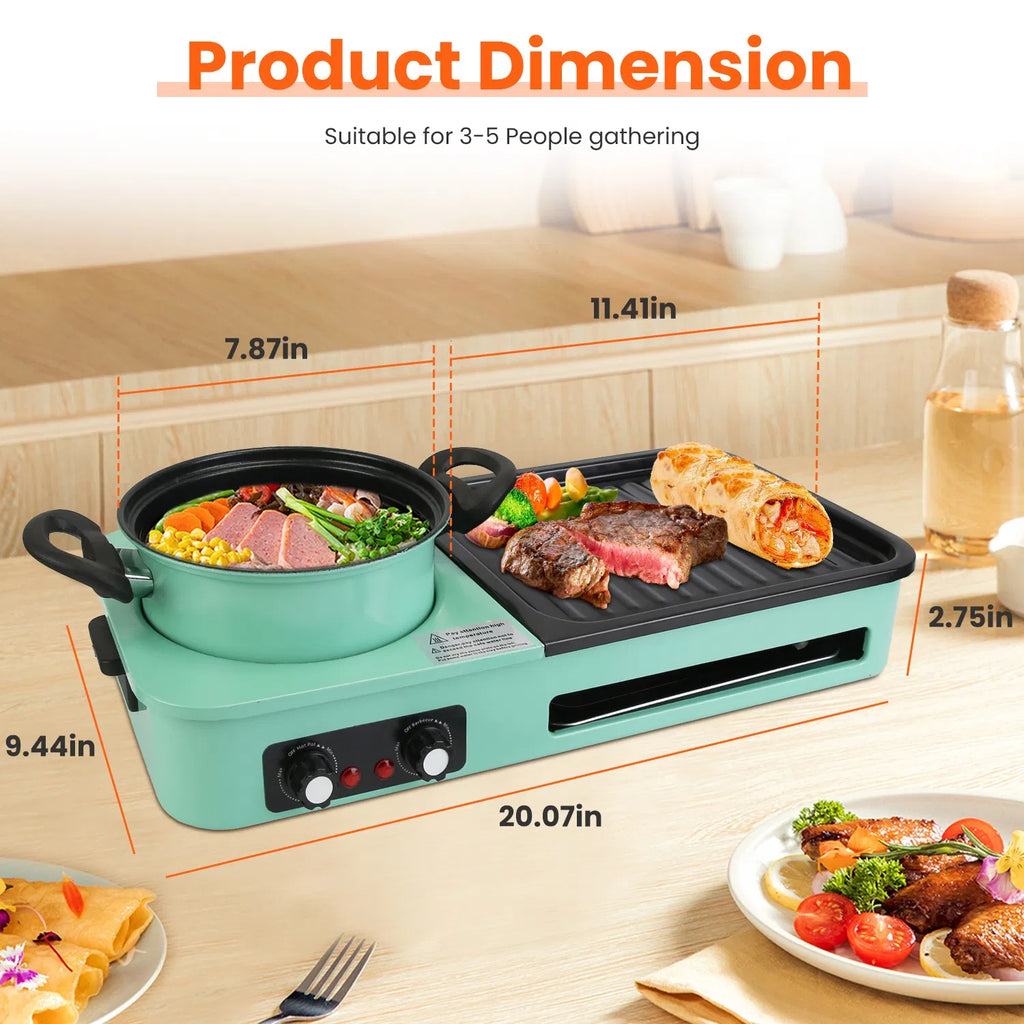 Electric Raclette Grill with Hot Pot, 1600W 3-in-1 Tabletop Cooker – image 9