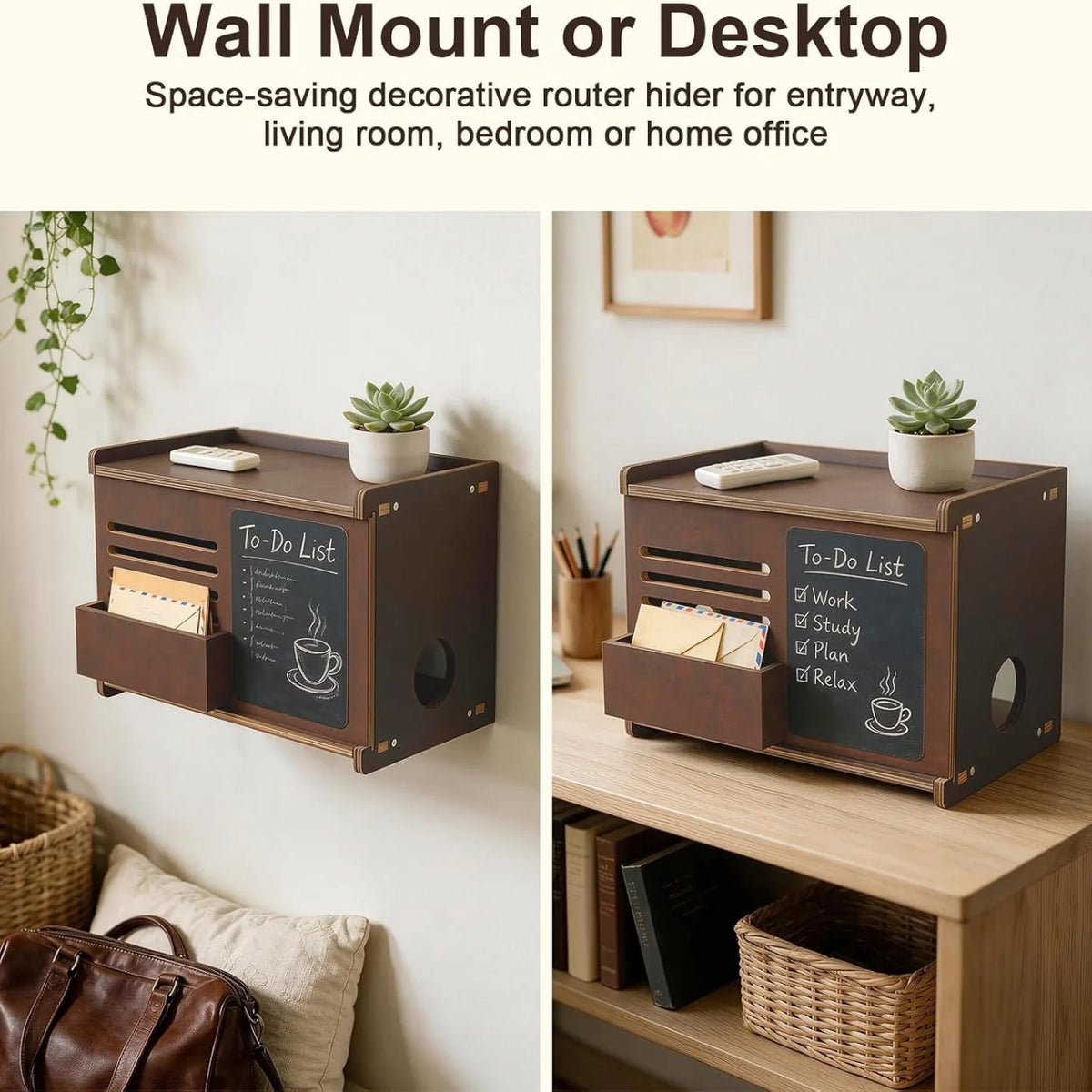 Router Box Hider, Wooden Wall Shelf with Storage and Chalkboard – image 3