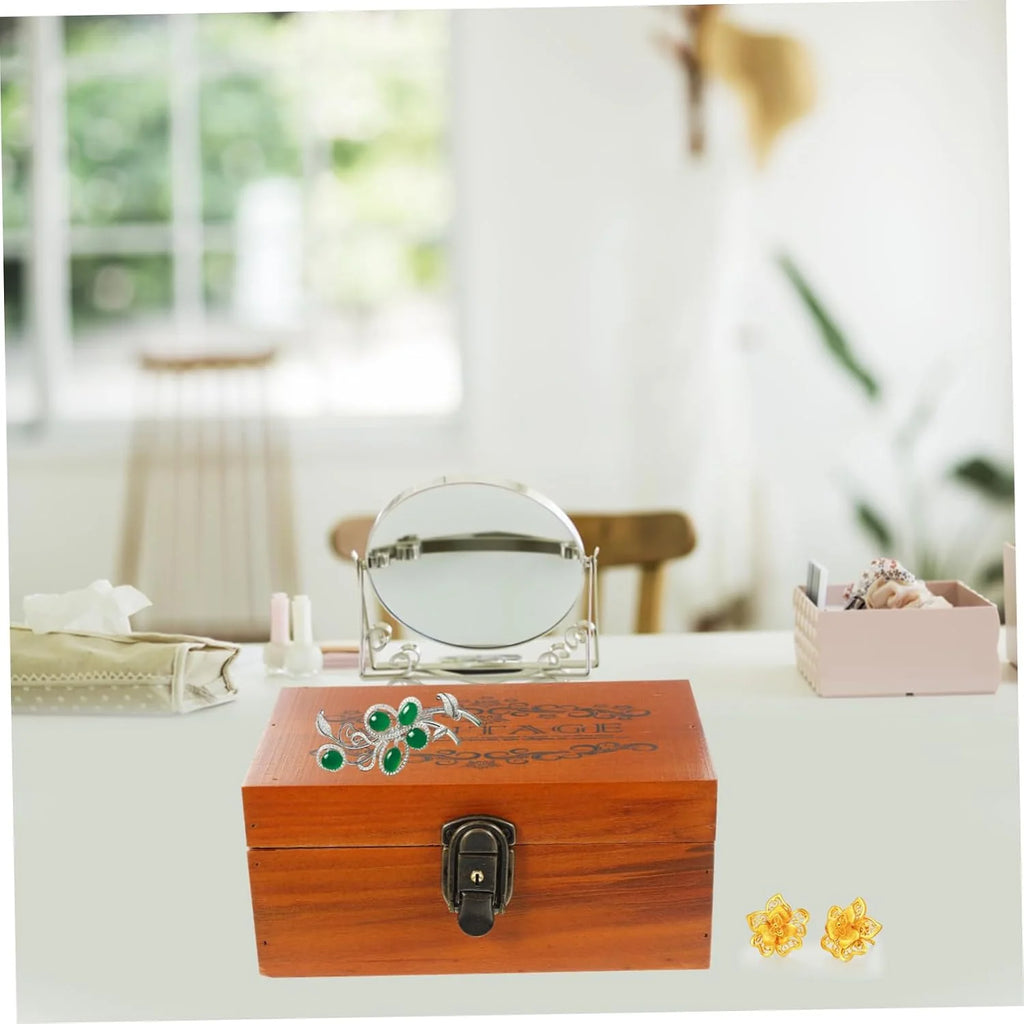 Wooden Jewelry Box, Vintage Treasure Chest with Lock, 9.8 x 7.7 in – image 5
