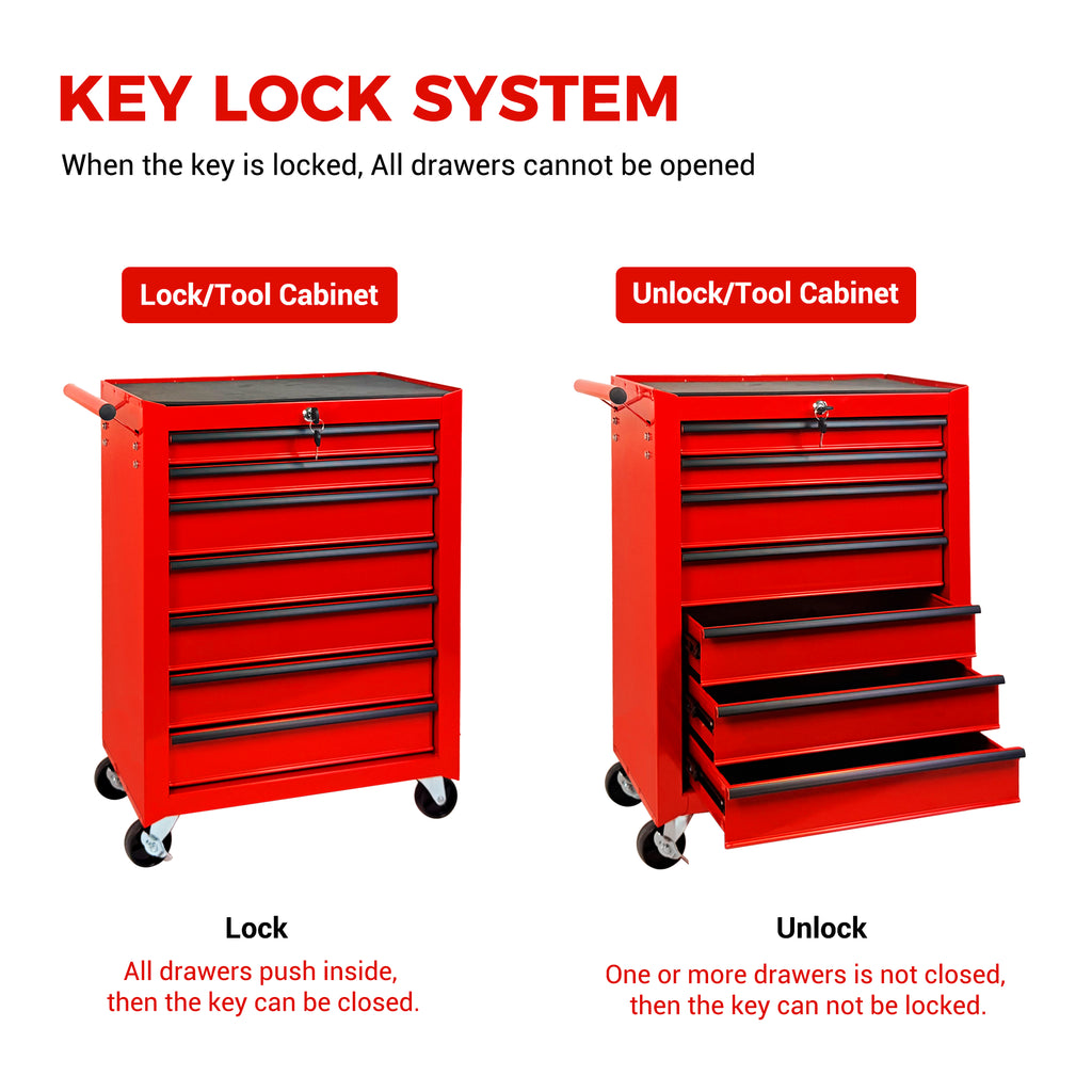 Rolling Tool Chest 7-Drawer Steel Cabinet with Ball-Bearing Slides – image 10