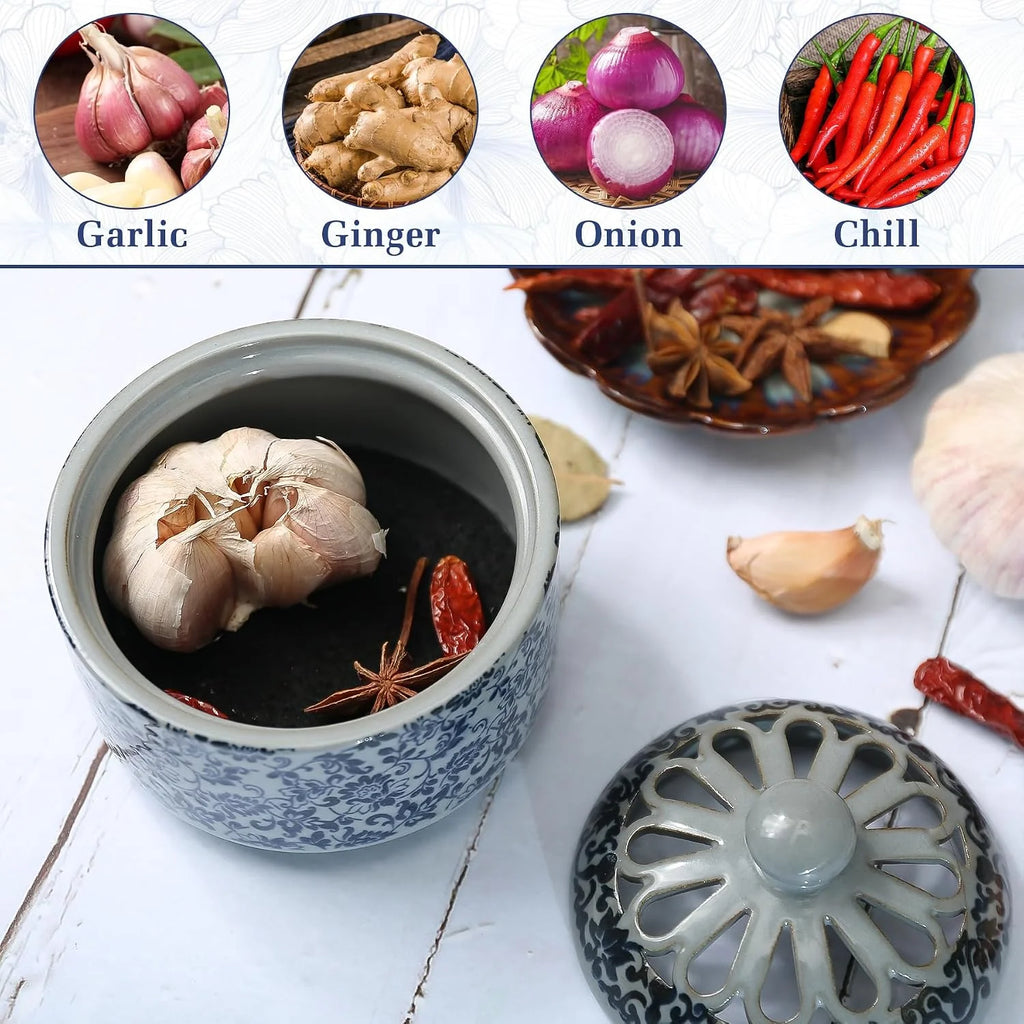 Ceramic Garlic Keeper - Countertop Storage Jar with Lid – image 3