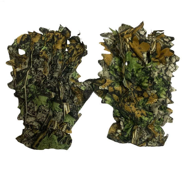 Hunting 3D Leafy Camo Gloves, Non-Slip Full Finger Woodland Camo Gloves, One Size