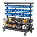 5-Tier Double-Sided Rolling Bin Storage Rack, 68 Organizer Bins, Dual-Sided Parts Organizer with Wheels, Mobile Tool Organizer Plastic Bins for Garage, Warehouse, Office, Restaurant, Classroom