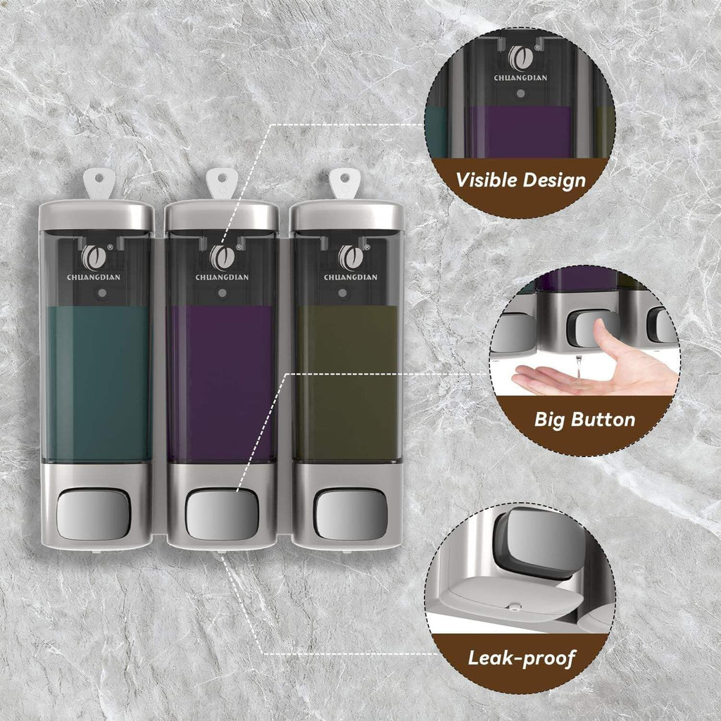 Shower Soap Dispenser, 3 Chamber Wall Mount, No-Drill – image 5