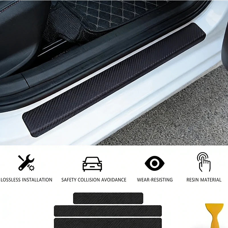 Car Door Sill Protector – 4 Pc Carbon Fiber Texture Entry Guards – image 2