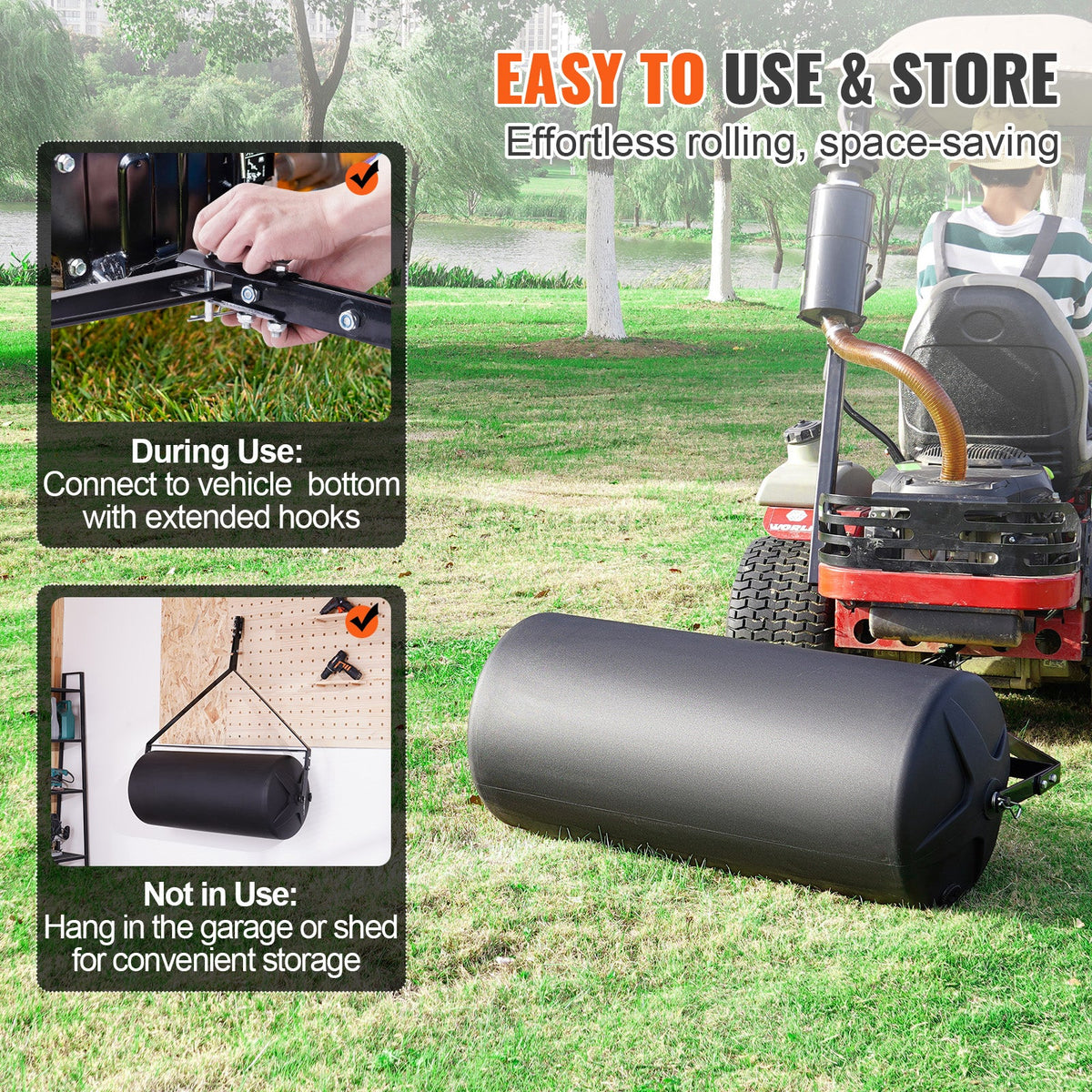 Tow Behind Lawn Roller 400 lb, Sand or Water Filled Yard Roller – image 3