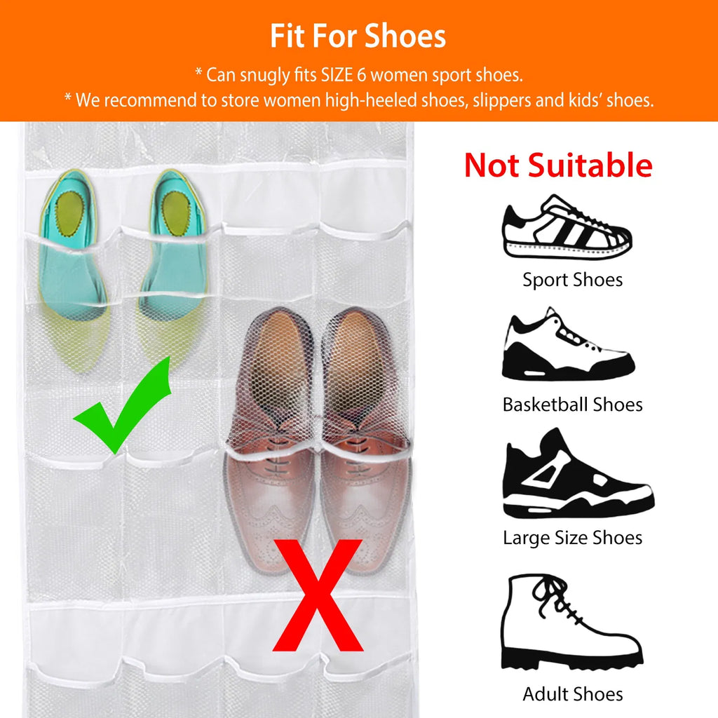 Over the Door Shoe Organizer - 24 Clear Pockets with Metal Hooks – image 3