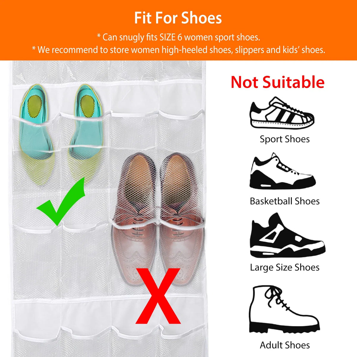 Over the Door Shoe Organizer - 24 Clear Pockets with Metal Hooks – image 3