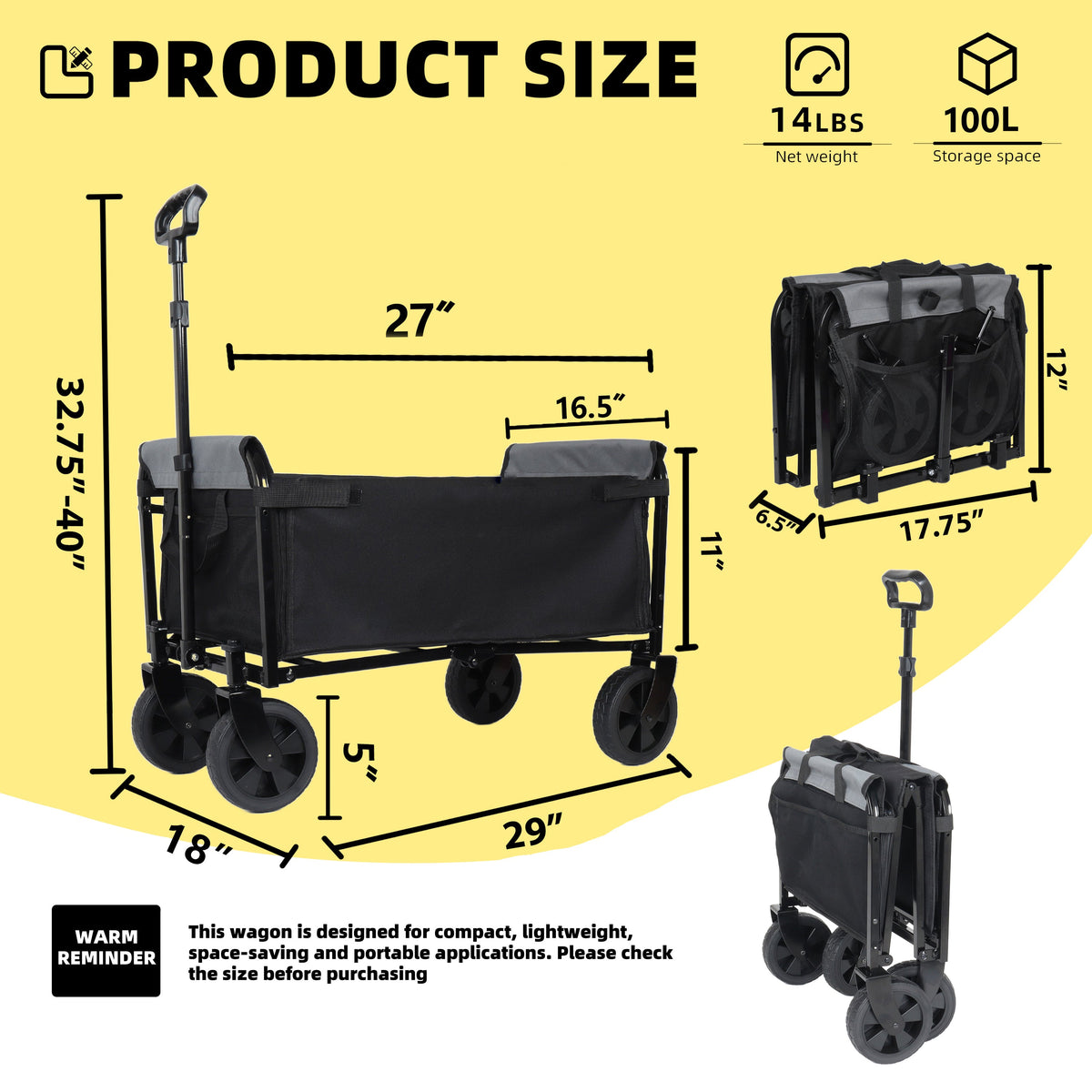 Collapsible Wagon with Wheels, 3-in-1 Folding Utility Cart, 220 lb – image 16