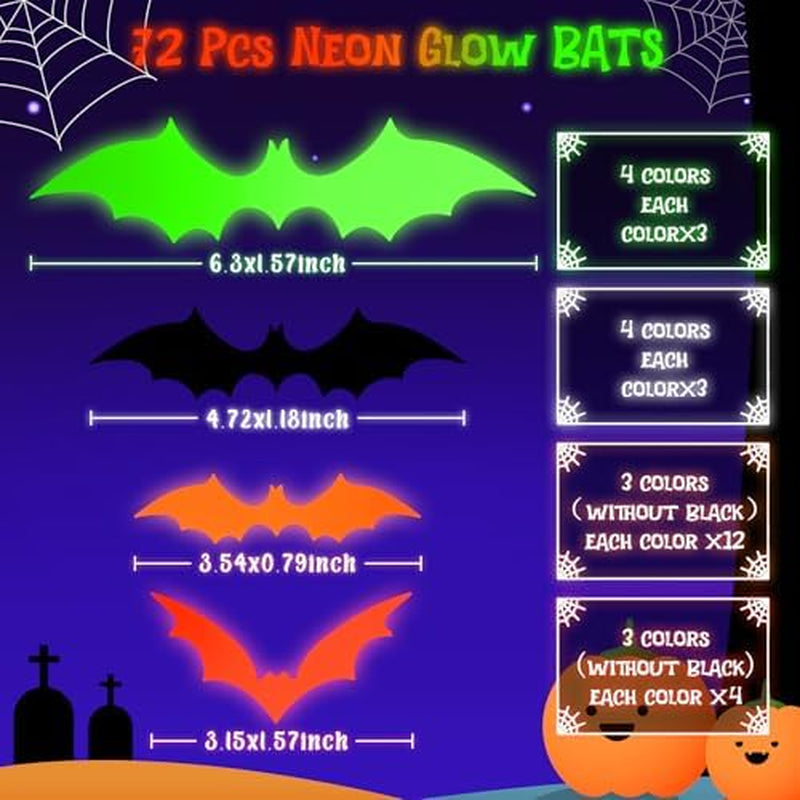 Glow in the Dark Bat Wall Stickers – 72 Pcs Halloween Decals, 4 Sizes – image 6
