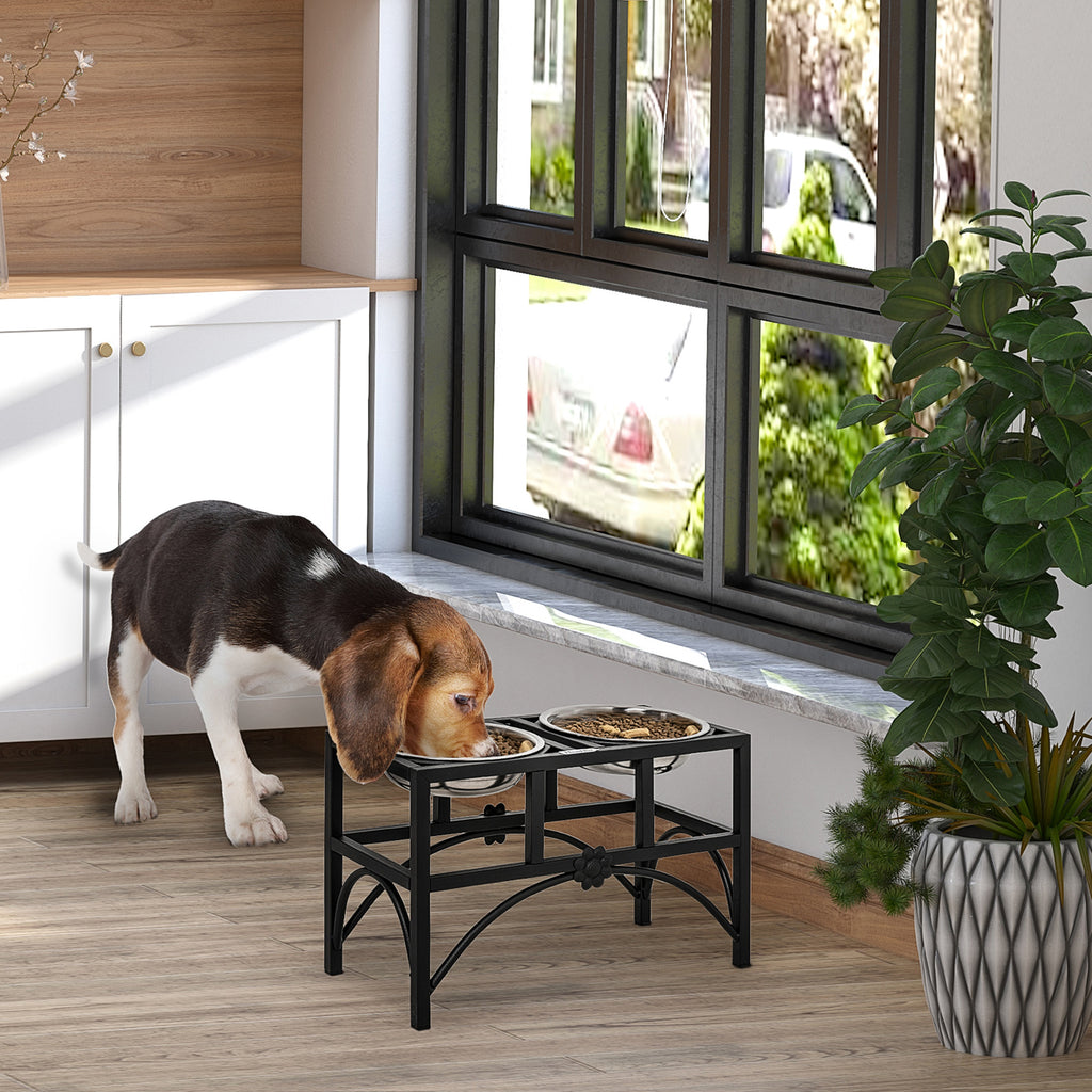 17" Double Stainless Steel Elevated Dog Bowl Feeding Station – image 2