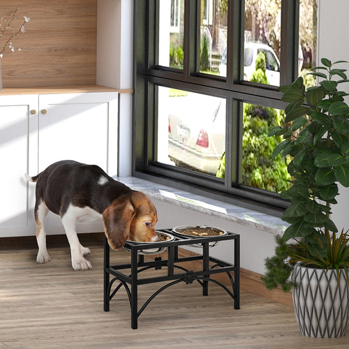 17" Double Stainless Steel Elevated Dog Bowl Feeding Station – image 2