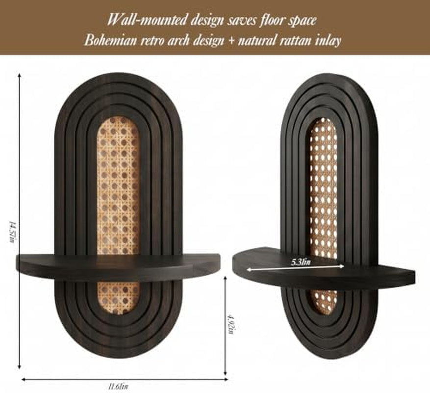 Rattan Floating Shelves Set of 2, Boho Arched Wall Plant Shelf – image 2