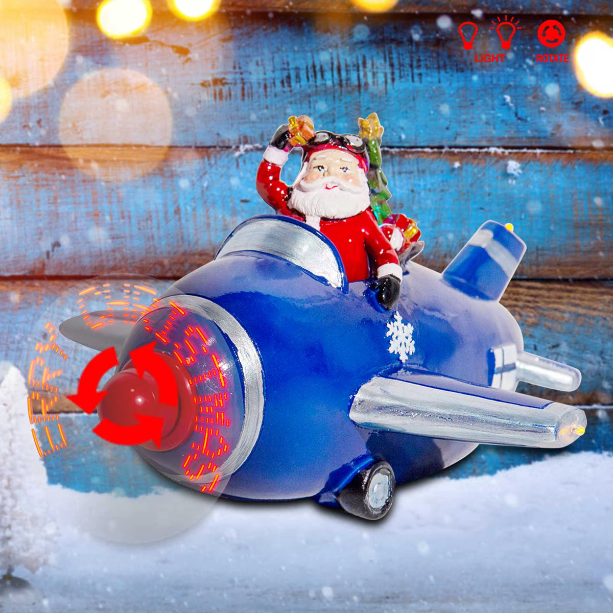 Light Up Santa Airplane Merry Christmas Village Figurine – image 3