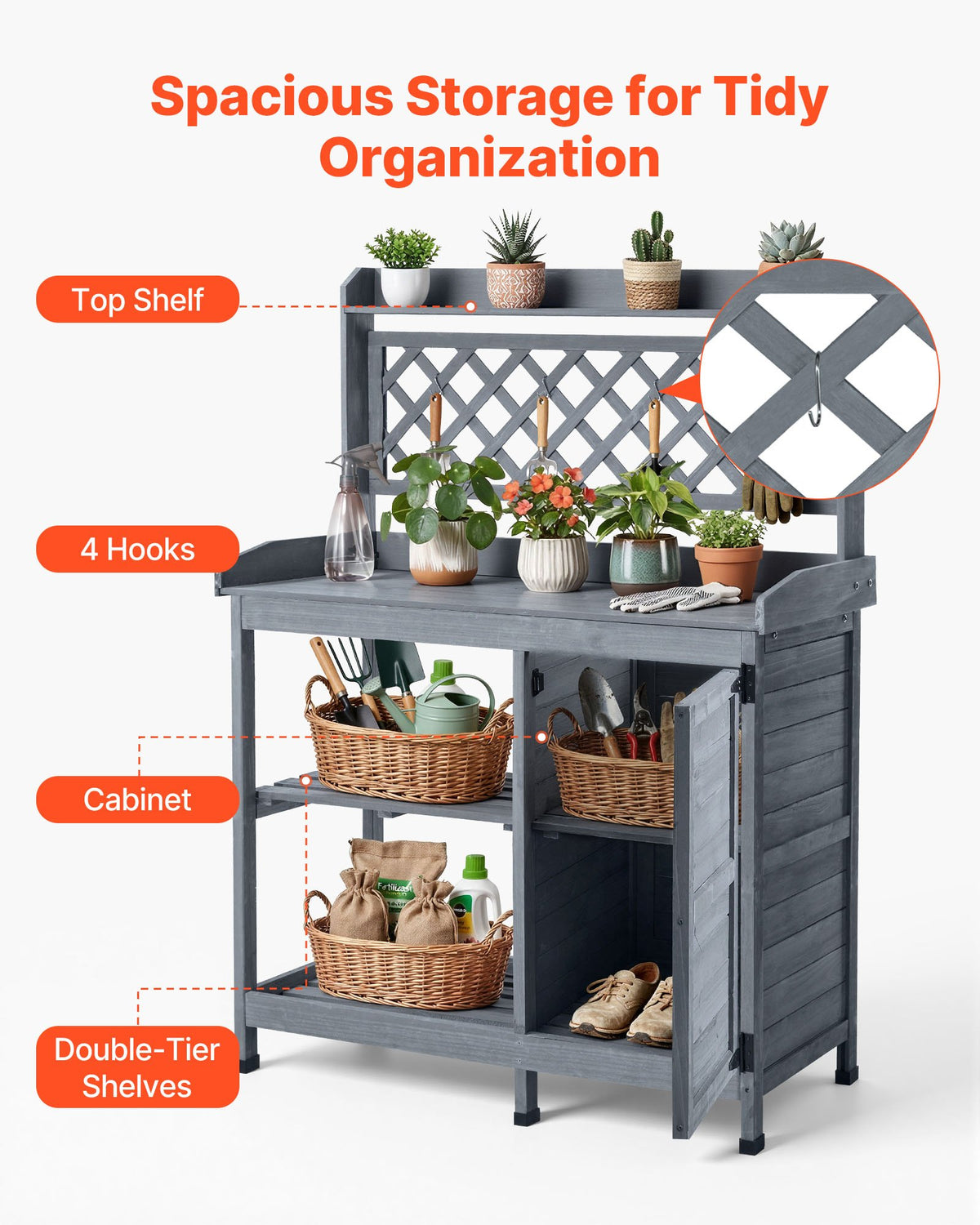 Potting Bench Table with Storage Cabinet, Wooden Garden Workstation – image 5