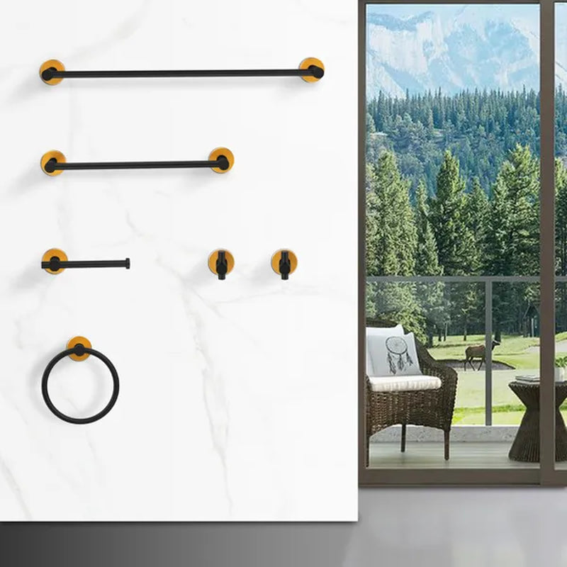 6-Piece Bathroom Hardware Set with 24 in Towel Bar, Aluminum, Black Gold – image 3