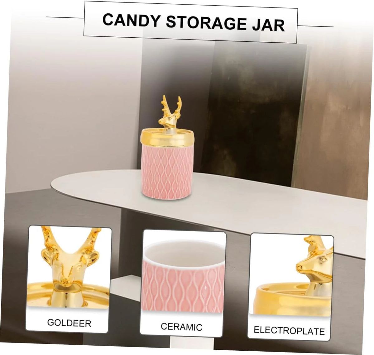 Jewelry Jar, Ceramic Deer Storage Box with Lid, Pink – image 4
