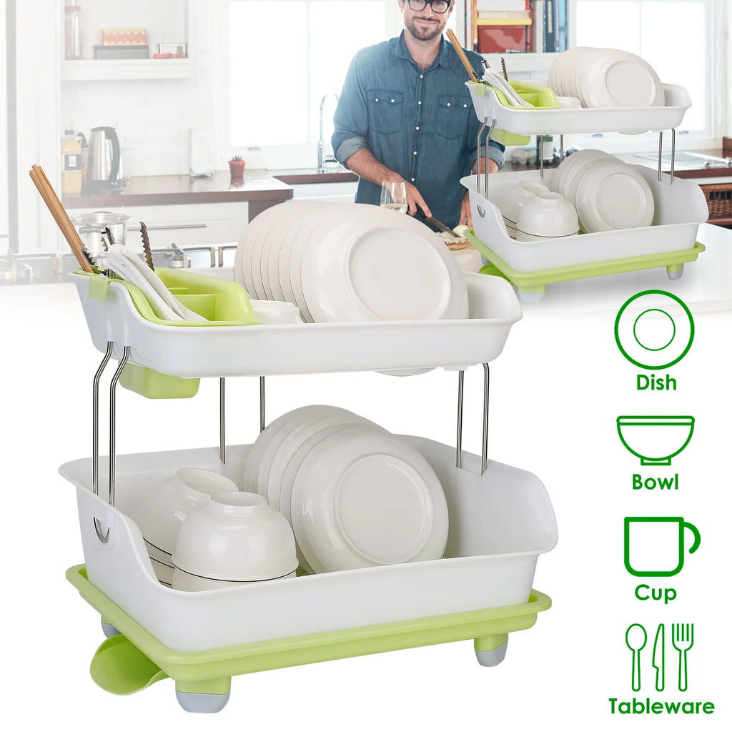 Dish Drying Rack 2-Tier – Drainer with Cutlery Holder