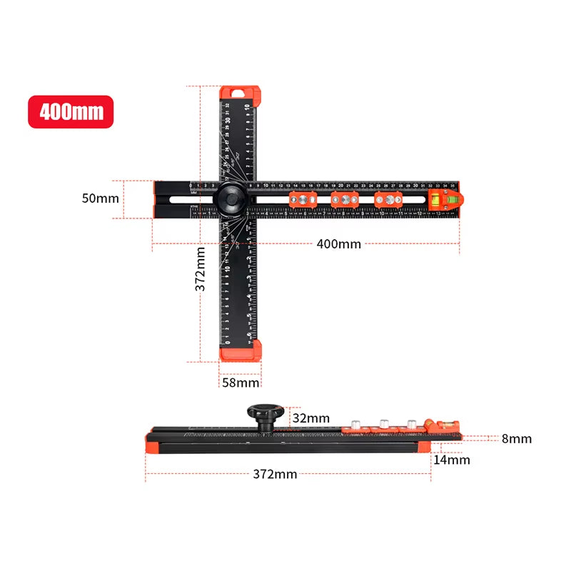 2-In-1 Cabinet Hardware Drilling Jig and T-Square Positioning Ruler
