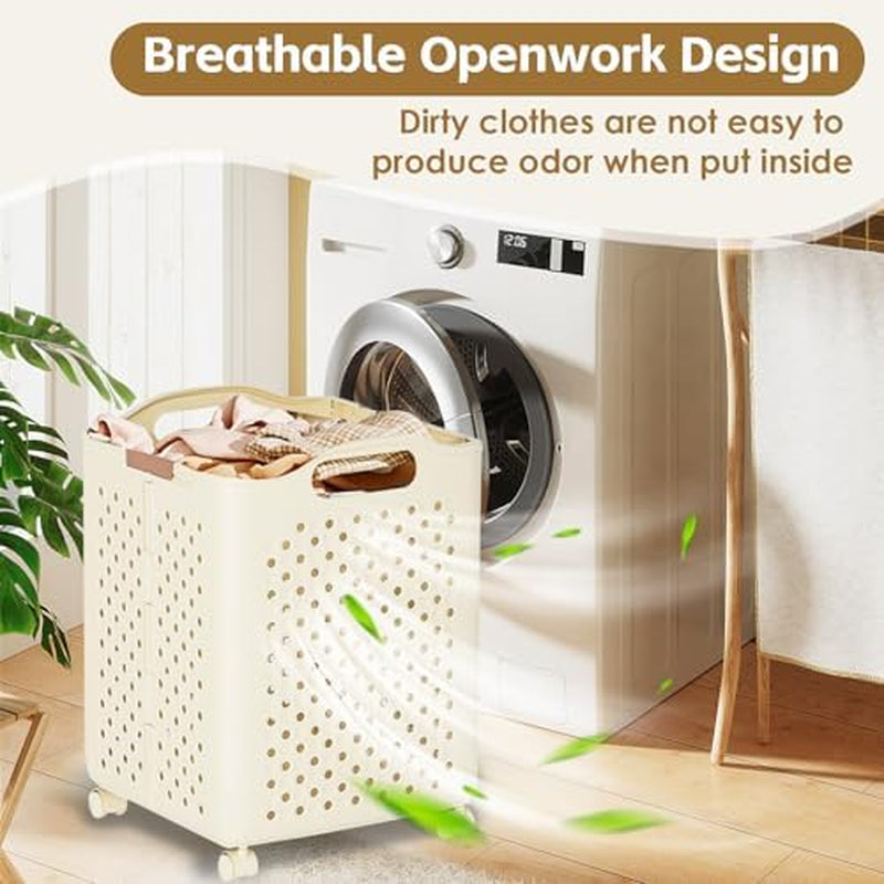 Collapsible Laundry Basket 57L – Rolling Hamper with Wheels – image 5