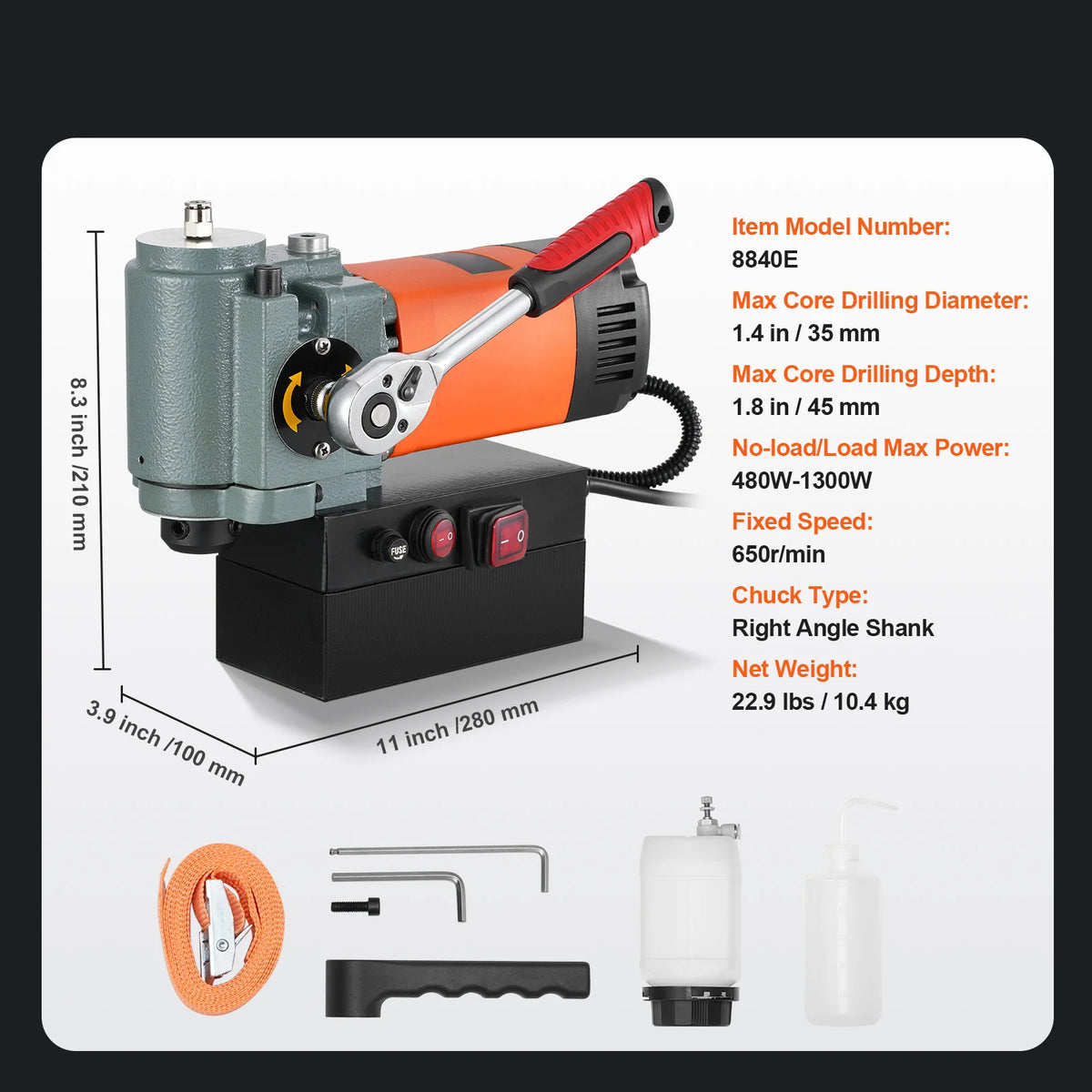 Magnetic Drill Press 1300W, 1.4 in Core Drilling, 10000N Magnet – image 7