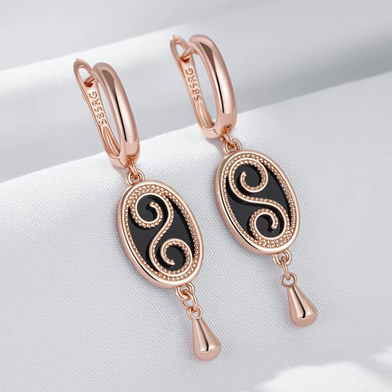 Vintage Black Stone Dangle Earrings - Rose Gold Tone – image 5