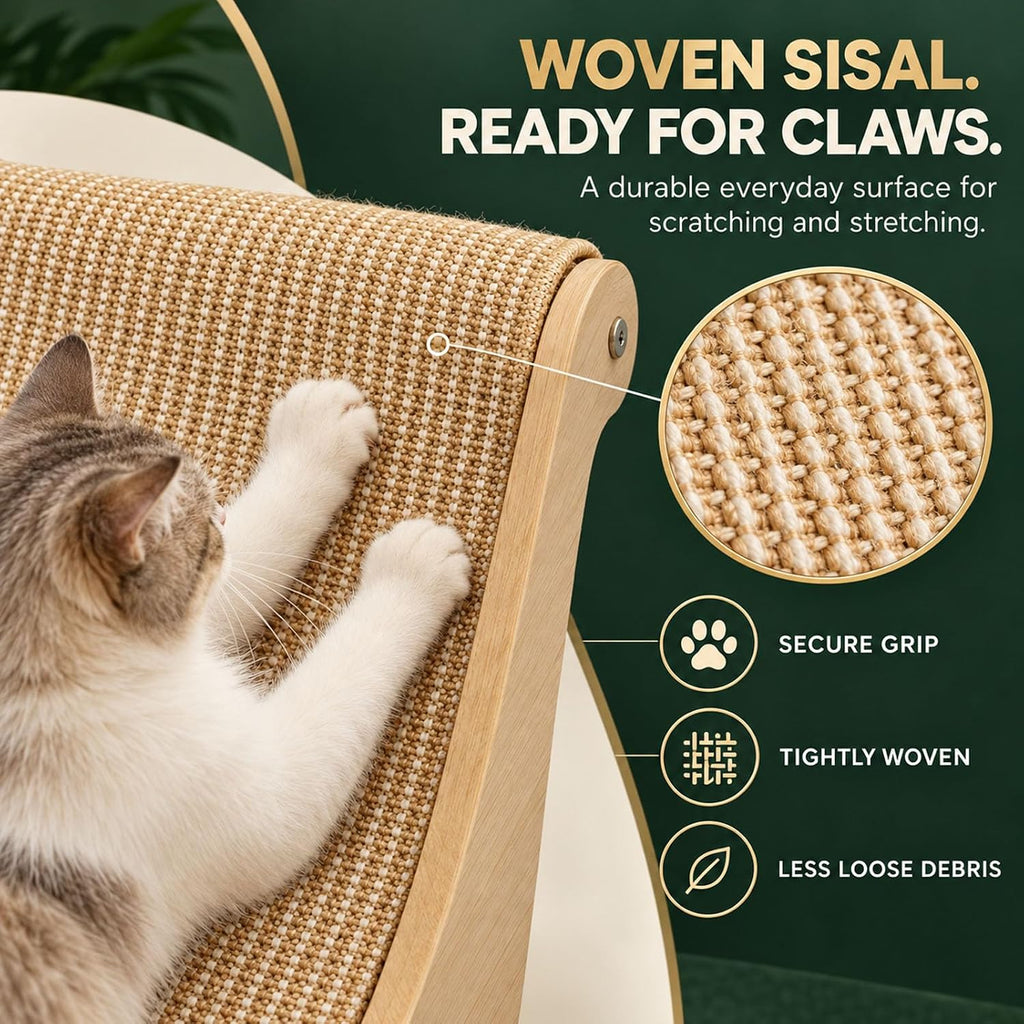 Cat Scratch Lounger Chair Bed with Sisal Scratching Board, Wood – image 4