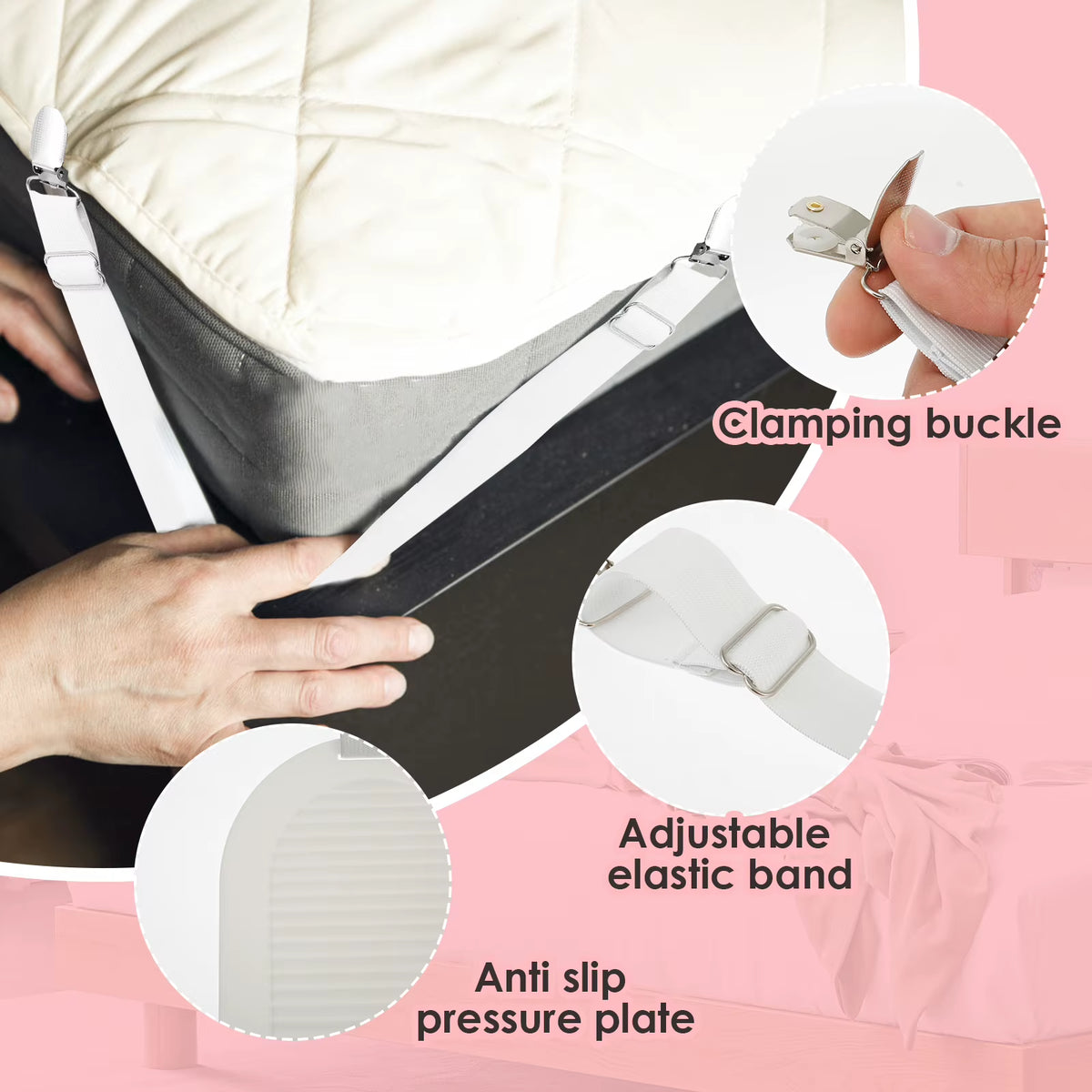 Bed Sheet Holders with Pressure Plate - Adjustable, 4 Pack – image 4