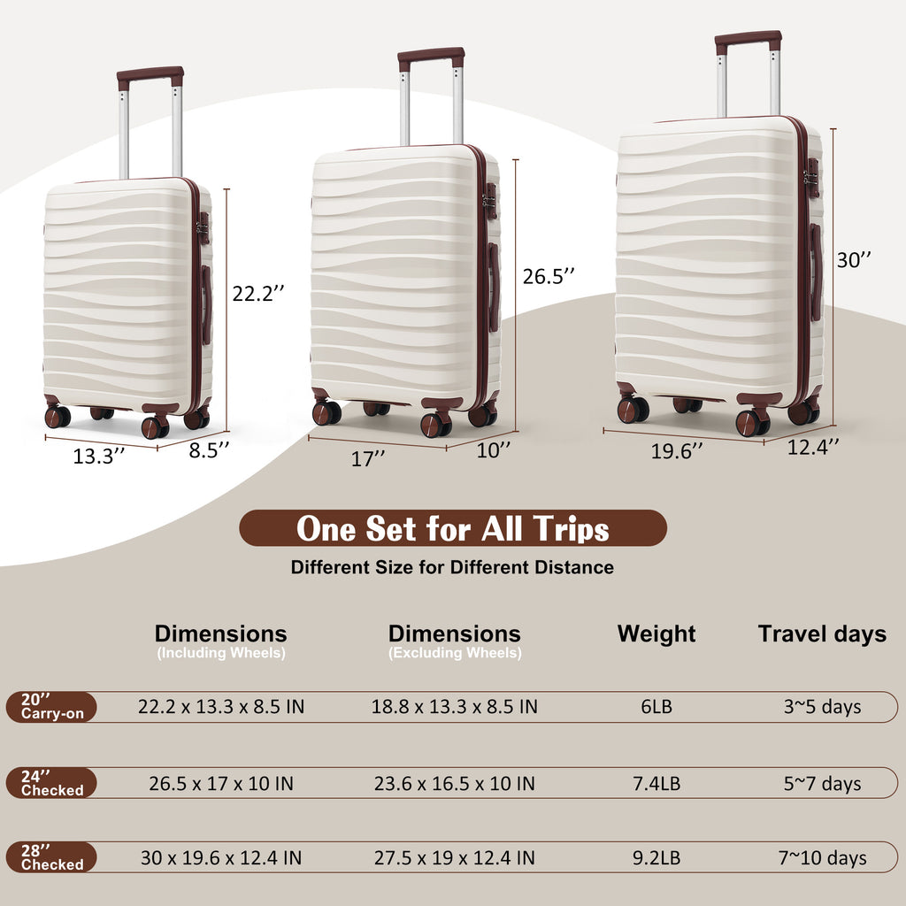 3-Piece Hardside Luggage Set, 20/24/28 in Spinners, Ivory and Brown – image 7