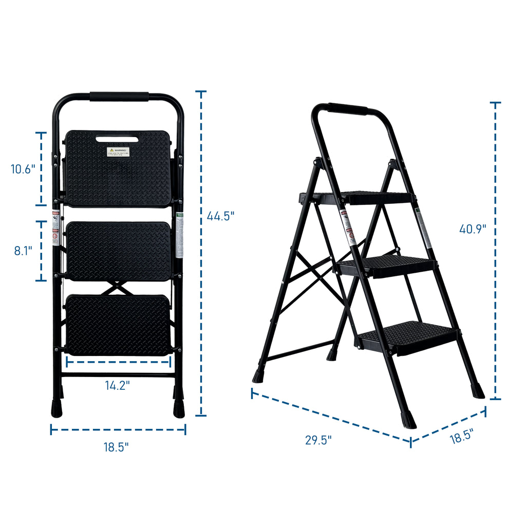 3 Step Ladder, Folding Steel Step Stool with Wide Anti-Slip Pedals – image 11